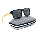 Oculos De Sol Escuro Madeira Polarizado Uv400 + Case
