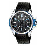 Reloj Citizen Eco-drive Aw1151-04e Color De La Correa Negro Color Del Bisel Azul Acero Color Del Fondo Negro