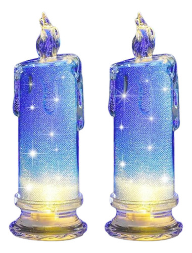 Kit 2 Velas De Led Média Parafina Chama Viva Altura 18 Cm Cor Azul