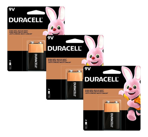 9v Tamaño Cuadrada Duracell Alcalina No Recargable 3 Piezas