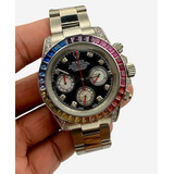 Reloj Premium Rolex Daytona Arcoiris Automati Bisel Piedras 