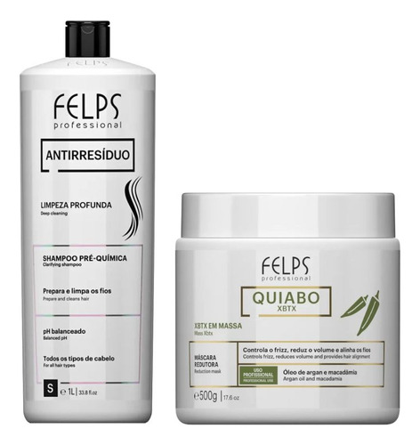 Kit Felps Profissional  Shampoo Antirresiduo 1l + Okra 500gr