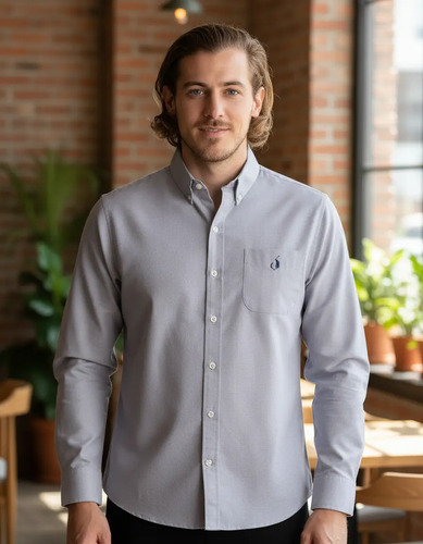 Camisa Casual Long Beach Polo Club Hombre Gris Algodón Polié