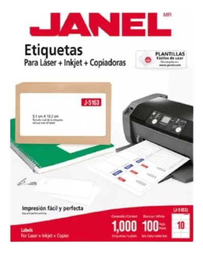 Etiquetas Blancas Janel J-5163 De 5.1x10.2 Cm Paq. C/100 Color Blanco