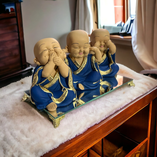 Trio Buda Buddha Bebê Cego Surdo Mudo Monge+ Aparador Brinde