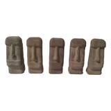 Figura Moai Cemento Gris Terrario Decoración 5 Unidades