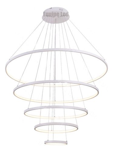 Lustre Pendente Moderno Anéis 5 Arco Pe Direito Duplo Cor Branco 110v/220v