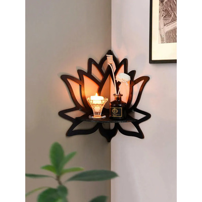 Repisa Esquinera Decorativa De Pared Forma Flor De Loto Negro