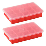 Kit 2 Formas Silicone Gelo Papinha Bebê 15 Cubos Com Tampa Cor Vermelho