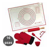 Kit Horno: Tapete Guantes Rodillo Duya Espátula Moldes 16 Pz