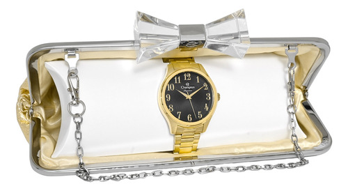 Relógio Feminino Champion Dourado Original + Bolsa Clutch 