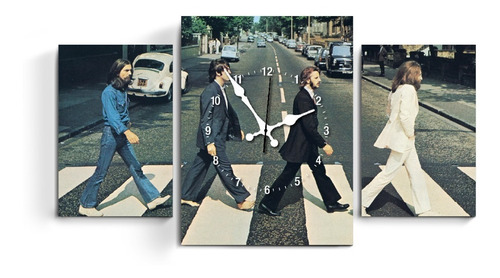 Cuadro Reloj Triptico The Beatles Abbey Road Vintage Rock