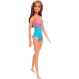 Muñeca Barbie Castaña Malla Playa Celeste Y Rosa Ghh38