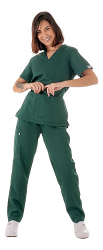 Conjunto Pijama Cirúrgico Scrubs Verde Musgo+ Bordado Grátis