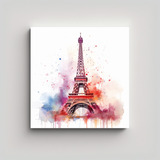 50x50cm Cuadro Torre Eiffel Acuarela Salpicada Decoración M