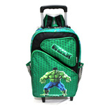 Mochila Escolar Poderoso Hulk Avengers Rodinha Tam G Meninos Cor Verde Desenho Do Tecido Hulk Herói