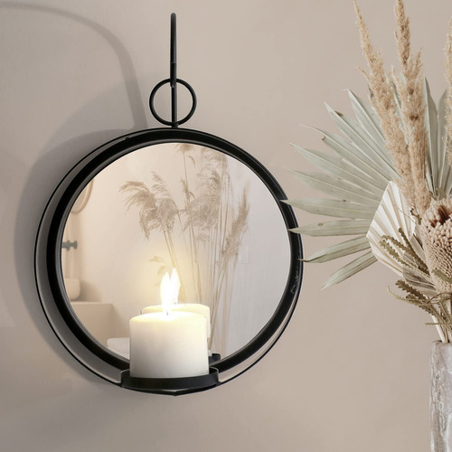 Art Maison Candelabro De Pared Con Espejo Circular, Decorac. Color Negro