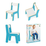 Cadeira Cadeirinha Infantil Criança Madeira Mdf Azul Junges