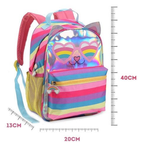 Mochila Bolsa Infantil Escolar Média Gatinha Metalizada Cor Rosa