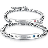 Pulseras En Acero Queen King Plateadas Para Parejas Novios