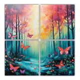 140x140cm Cuadro Moderno Con Mariposas En Un Hermoso Bosque