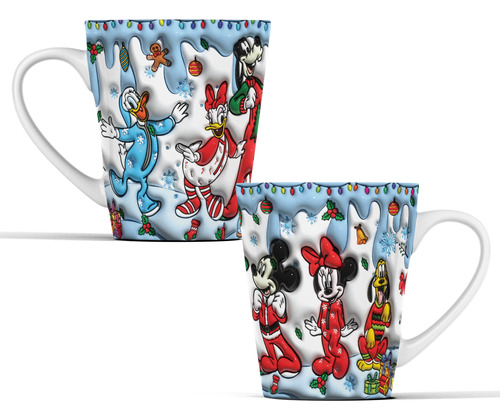 Taza Navideña En 3d Mickey Mouse Sublimada Cónica 12oz M424