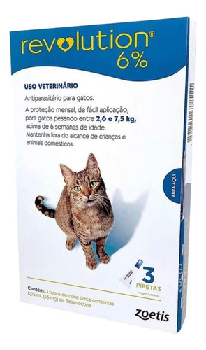 Antipulgas Revolution Gatos 2,6kg A 7,5kg 3 Pipetas 0,75ml