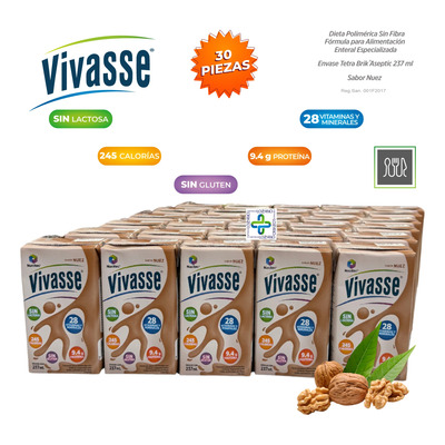 Vivasse Dieta Polimérica Sabor Nuez Caja 30 Pzas Sin Fibra | Envío gratis