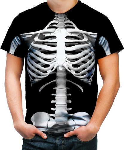 Fantasia Esqueleto Caveira Festa Halloween Camiseta Camisa