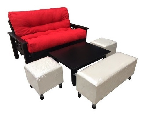 Futon 3 Cuerpos Ecocuer O Jaquard + Mesa Ratona + Puff París