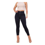 Calça Feminina Skinny Cintura Alta Zíper Cos Largo Canelada