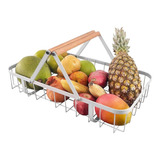 Fruteira De Mesa Cesta Frutas Aramada Cozinha Ferro Madeira Cor Branco