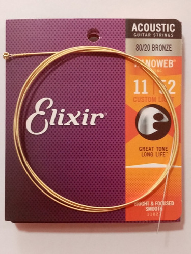 Cuerdas De Guitarra Elixir 11027 Calibre (11-52) Bronce