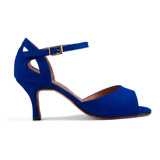 Zapato De Tango- Baile Cuero Gamuza Azul