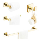 Kit Lavabo Banheiro Dourado 4 Peças Toalheiros Luxo Premium