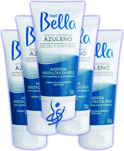 Kit 5 Creme Azuleno Pós Depilação Pós Barba 50g Depilbella