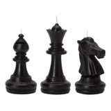 Kit 3 Vela Decorativa Rainha Cavalo Bispo Pretos Xadrez Sala