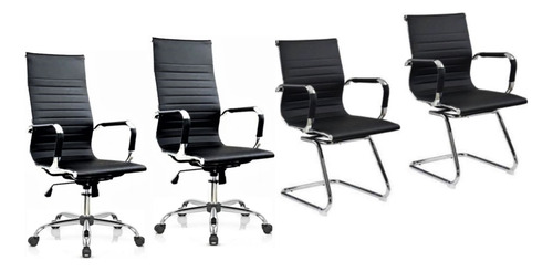 Kit Cadeiras Escritório, 2 Presidente + 2 Fixa Charles Eames
