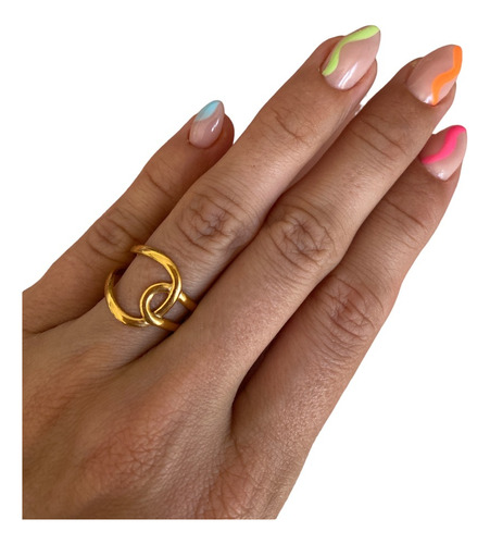 Anillo Nudo Acero Aesthetic Corazon Inflado Cruzado Dorado