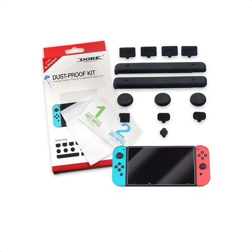 Kit Protector Anti Polvo Nintendo Switch Lámina Mica + Goma