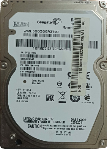 Disco Duro Interno Seagate Momentus 5400.6 St9500325as 500gb