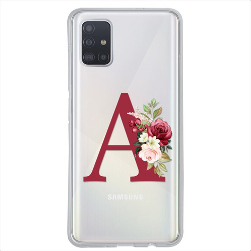 Funda Galaxy Antigolpes Flores Personalizada Con Tu Inicial 