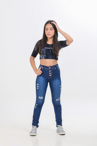 Kit 2 Calças Jeans Feminina Infantil Menina Com Regulador