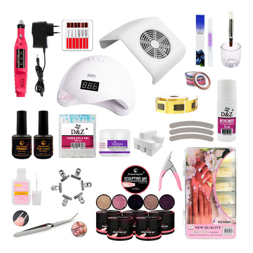 Kit Iniciante Manicure Cabine 48w Motor Caneta Tips Coletor