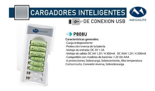 Cargador Megalite Inteligente P808u P/pila Aa-aaa Nicd/nimh