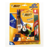 Kit Escolar Bic Lápis De Cor+2 Canetas Borracha E Apontador