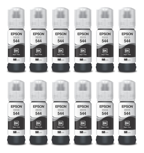 Kit 12  Refil Tinta T544 Para  Epson Originas 65ml Preto