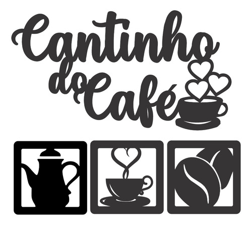 Aplique Cantinho Do Café 4 Peças 30x30cm Decoração Mdf