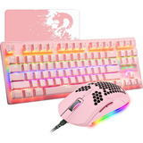 Teclado Mecanico Gamer + Mouse Con Cable + Mousepad | Rosa