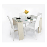 Set Comedor Milan Bali 4 Puestos - Sillas Cuero Color Blanco